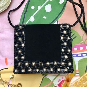 Last Chance! 90’s Velvet and Pearl Handbag Vintage Purse Glam Regency Aesthetic